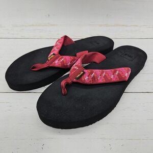Teva Mush II Sandals‎ Womens 9 Thong Flip Flop Black Red Pink Beach Pool 4198